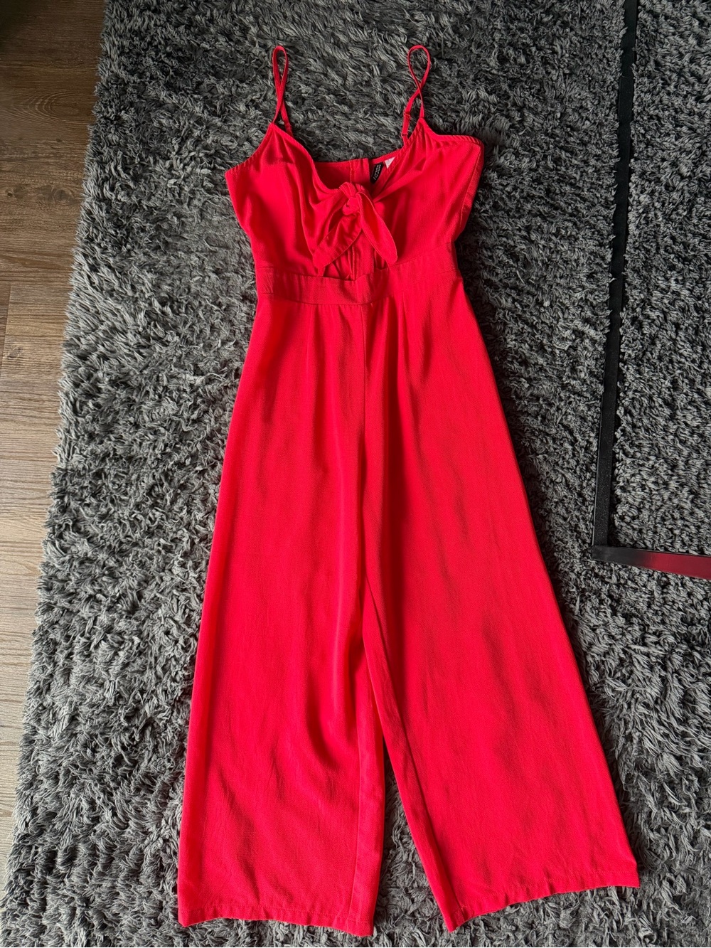 H&M Bright Red Spaghetti-Strap Jumpsuit with Front Bow